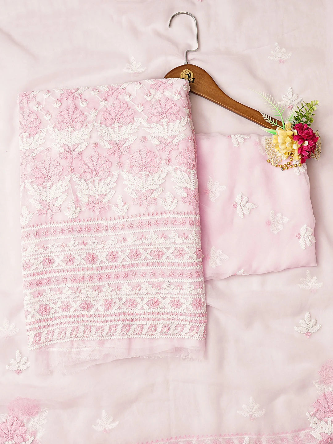 Ada Hand Embroidered Pink Georgette Lucknowi Chikankari Unstitched Suit Piece 01A811193