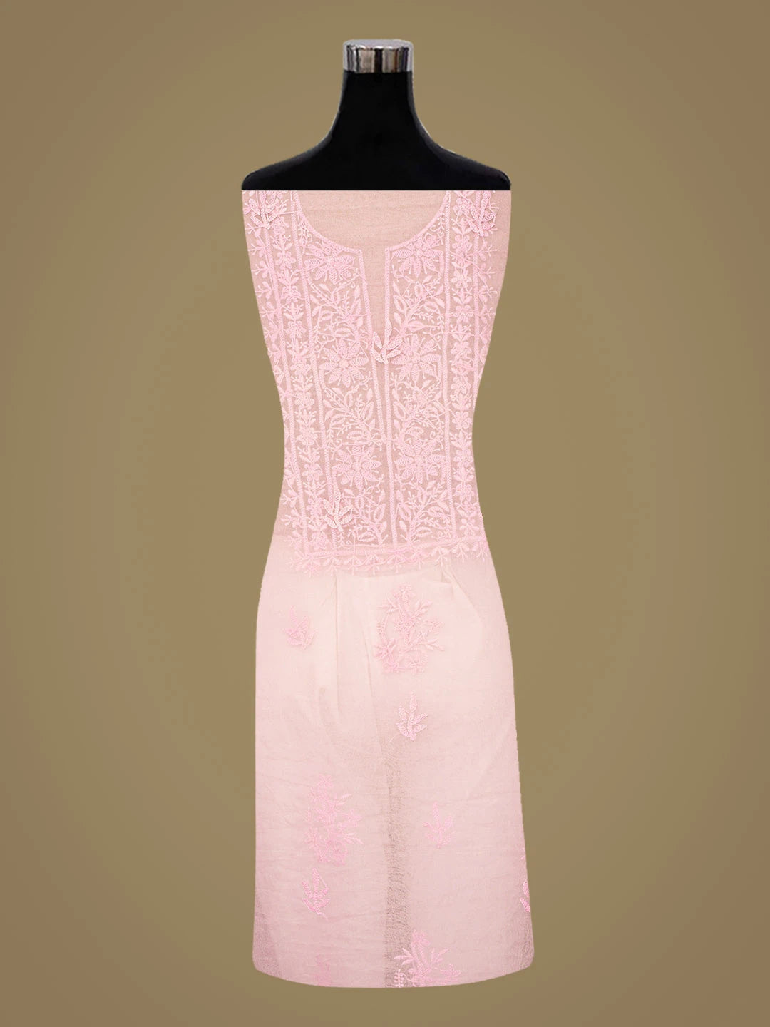 Ada Hand Embroidered Pink Organza Lucknowi Chikankari Unstitched Kurta Dupatta Set 01A810567