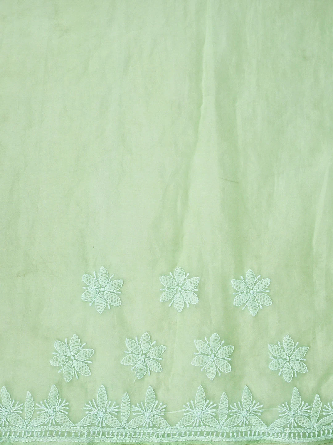 Ada Hand Embroidered Mint Green Organza Lucknowi Chikankari Saree With Blouse 01A794133