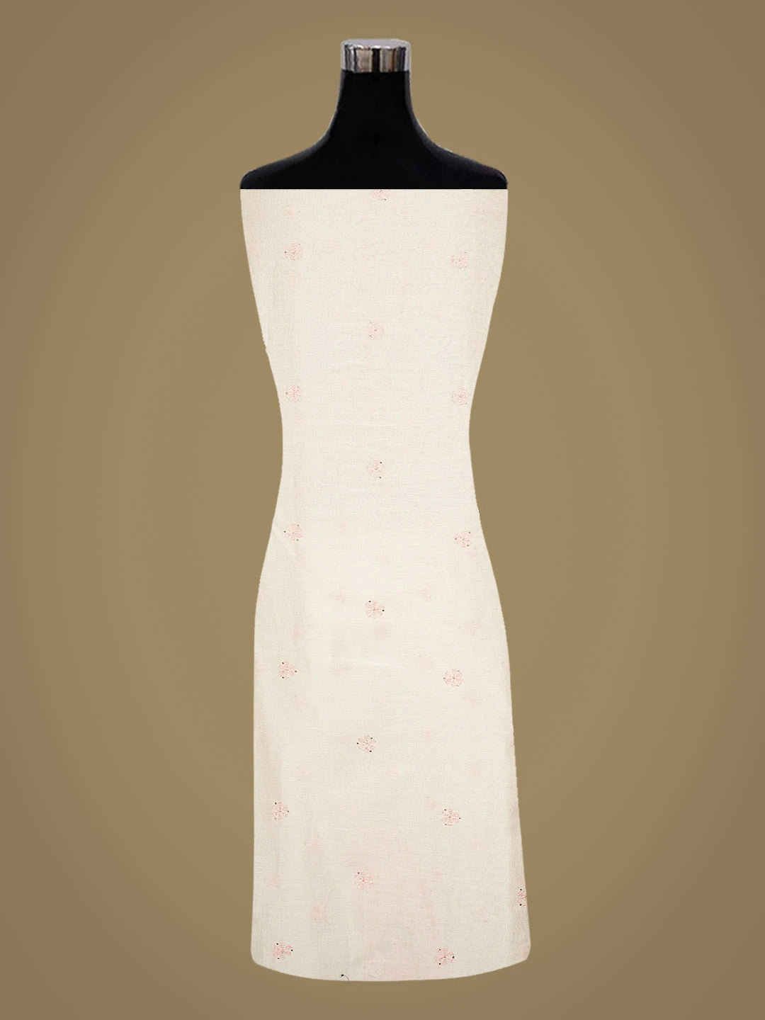 Ada Hand Embroidered White Chanderi Lucknowi Chikankari Unstitched Kurta Piece With Mukaish Work A411280A
