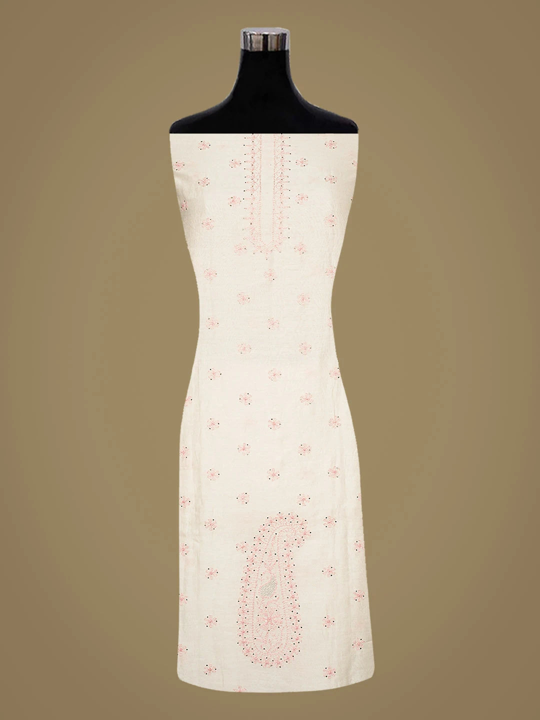 Ada Hand Embroidered White Chanderi Lucknowi Chikankari Unstitched Kurta Piece With Mukaish Work A411280A