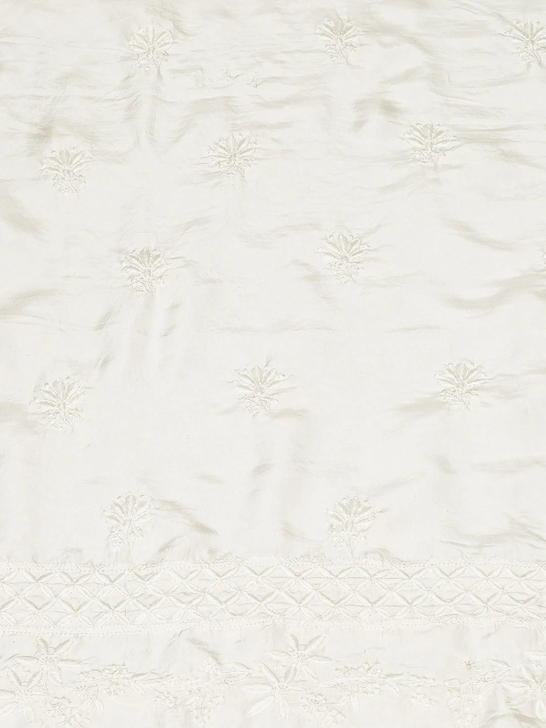 Ada Hand Embroidered White Silk Lucknowi Chikankari Unstitched Kurta Piece 01A814949