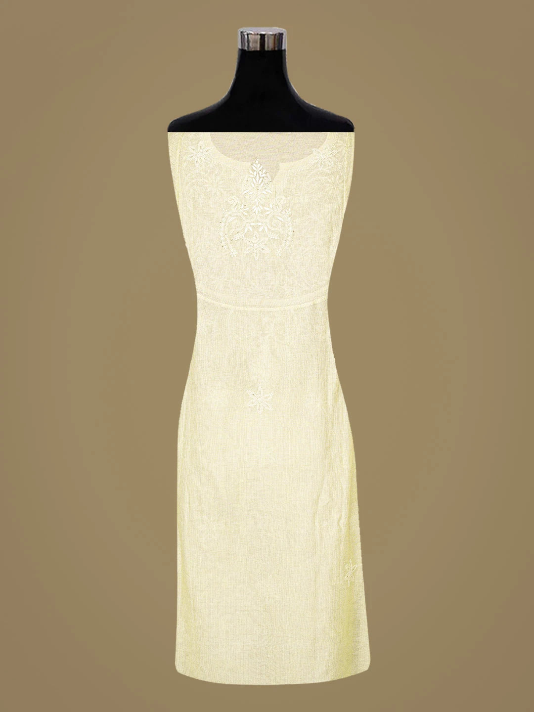 Ada Hand Embroidered Lemon Tissue Lucknowi Chikankari Semi-Stitched Kurta Piece With Mukaish Work 01A491182