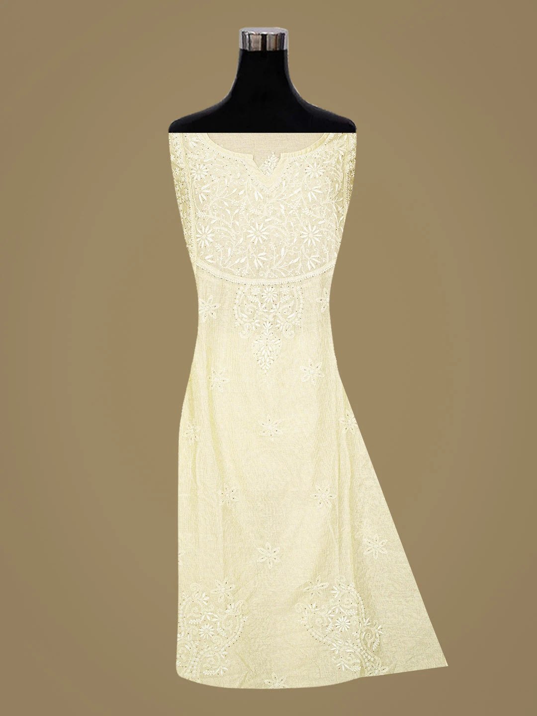 Ada Hand Embroidered Lemon Tissue Lucknowi Chikankari Semi-Stitched Kurta Piece With Mukaish Work 01A491182