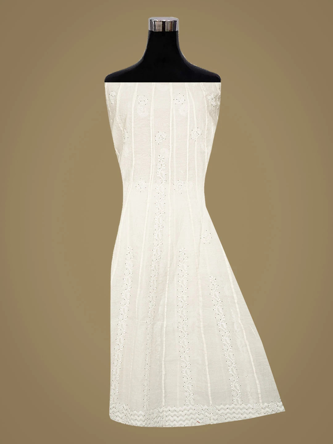 Ada Hand Embroidered White Chanderi Lucknowi Chikankari Semi-Stitched Kurta Piece With Mukaish Work 01A397686