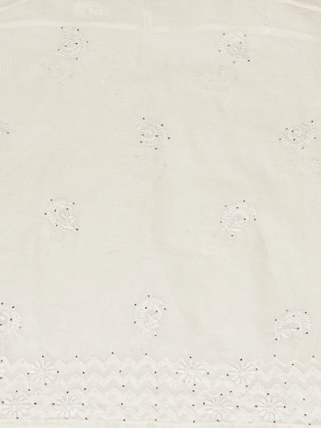 Ada Hand Embroidered White Chanderi Lucknowi Chikankari Semi-Stitched Kurta Piece With Mukaish Work 01A397686