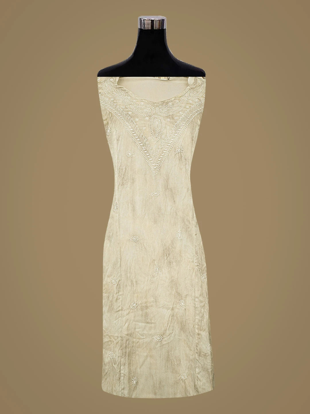Ada Hand Embroidered Grey Chanderi Lucknowi Chikankari Semi-Stitched Kurta Piece 01A852797