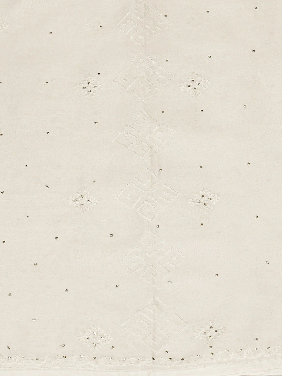 Ada Hand Embroidered White Chanderi Lucknowi Chikankari Semi-Stitched Kurta Piece With Mukaish Work A577389