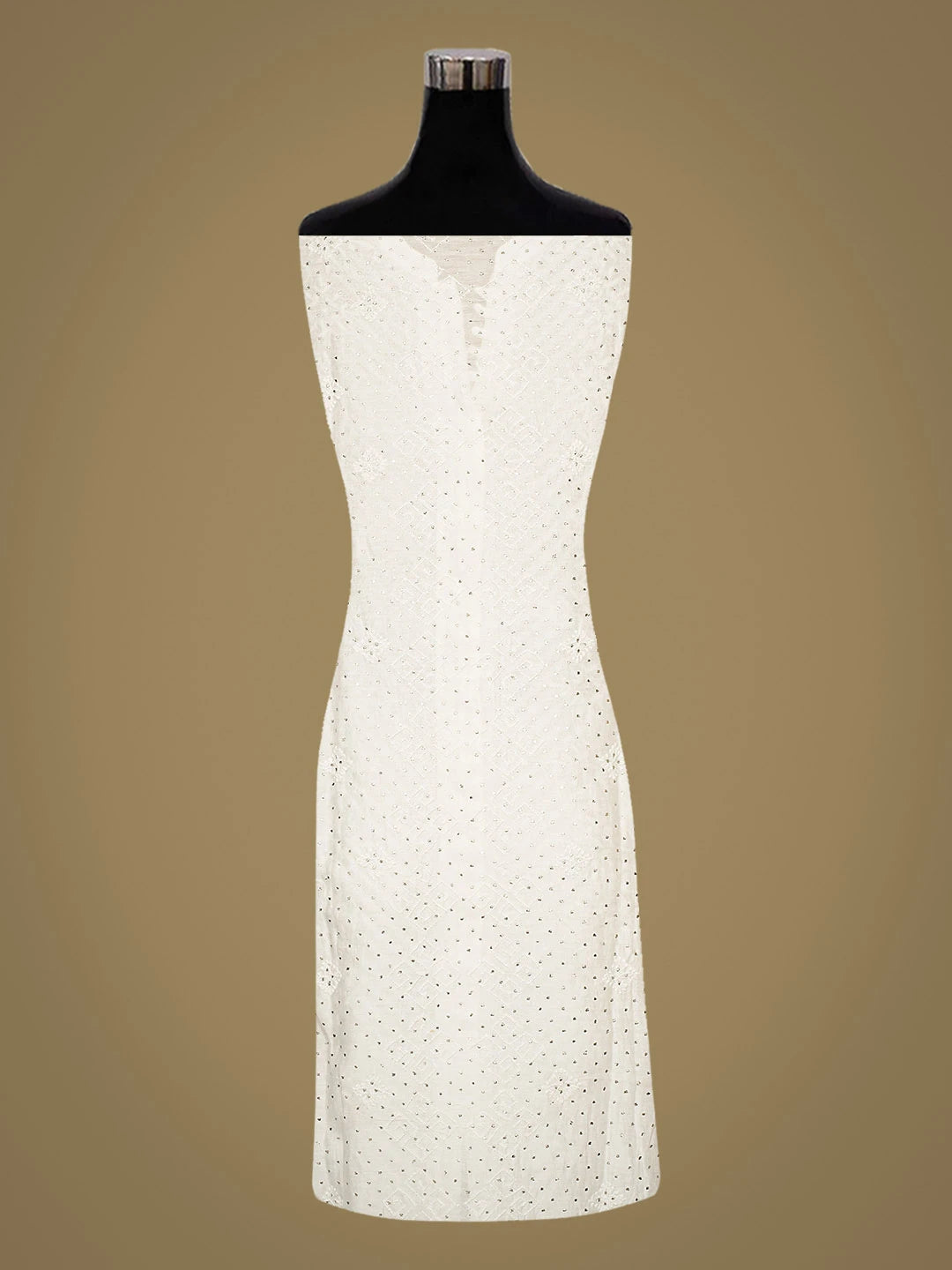 Ada Hand Embroidered White Chanderi Lucknowi Chikankari Semi-Stitched Kurta Piece With Mukaish Work A577389