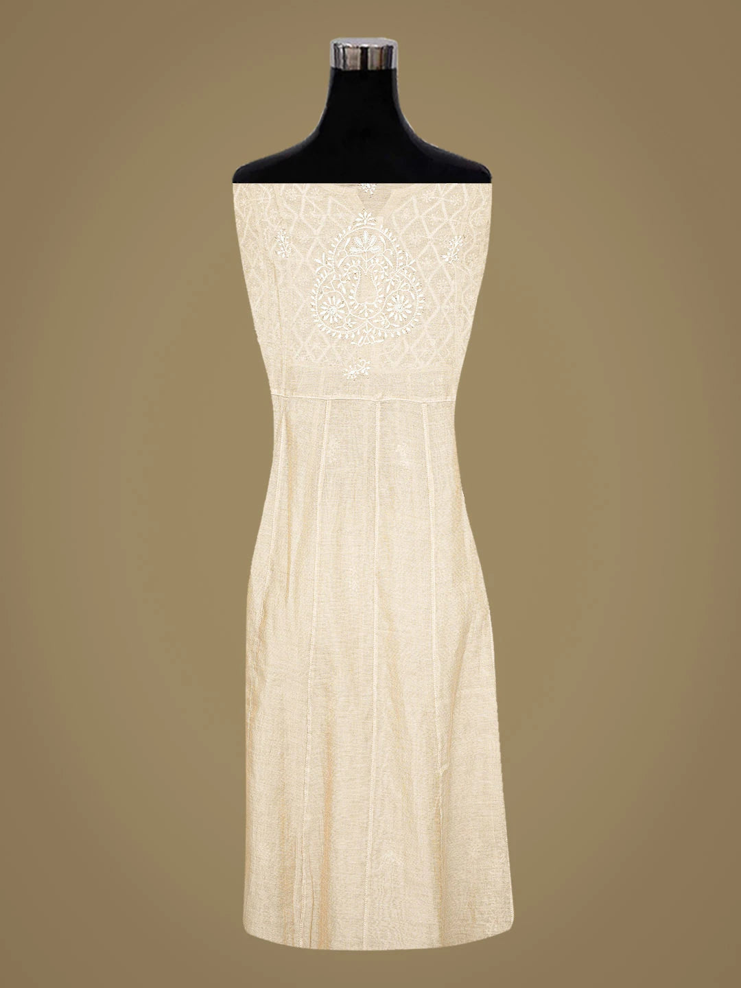 Ada Hand Embroidered Fawn Tissue Lucknowi Chikankari Semi-Stitched Kurta Piece With Mukaish Work 01A397692