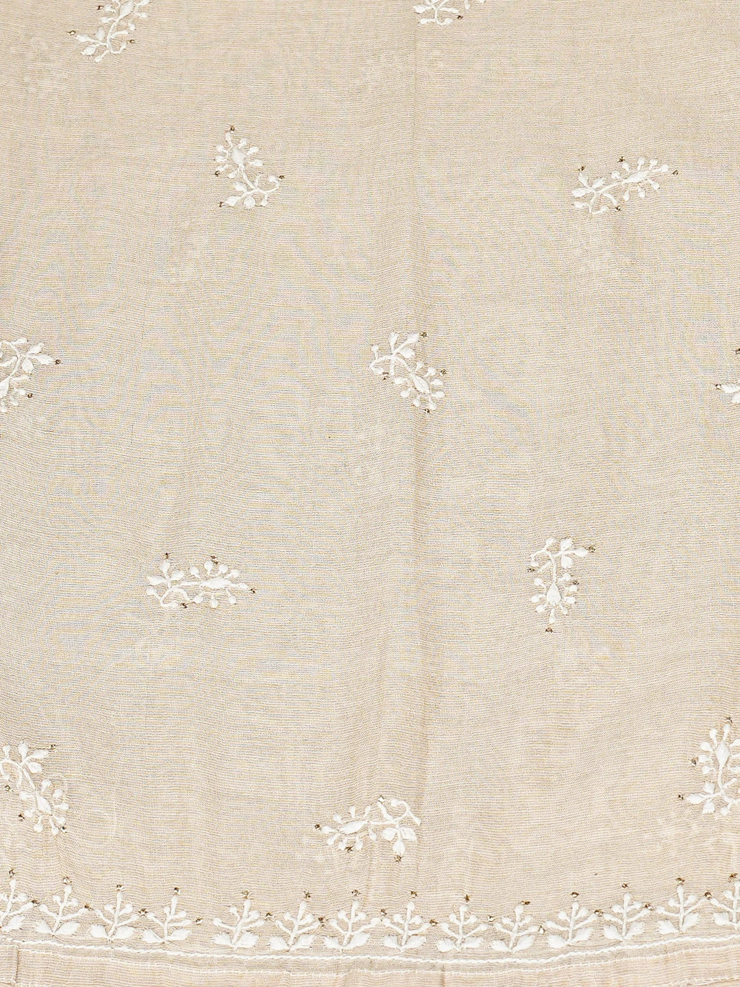 Ada Hand Embroidered Fawn Tissue Lucknowi Chikankari Semi-Stitched Kurta Piece With Mukaish Work 01A397692