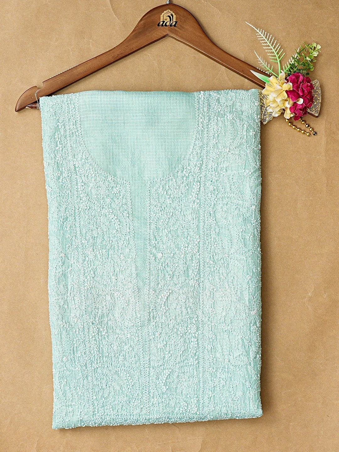 Ada Hand Embroidered Blue Kota Silk Lucknowi Chikankari Unstitched Kurta Piece 01A557336