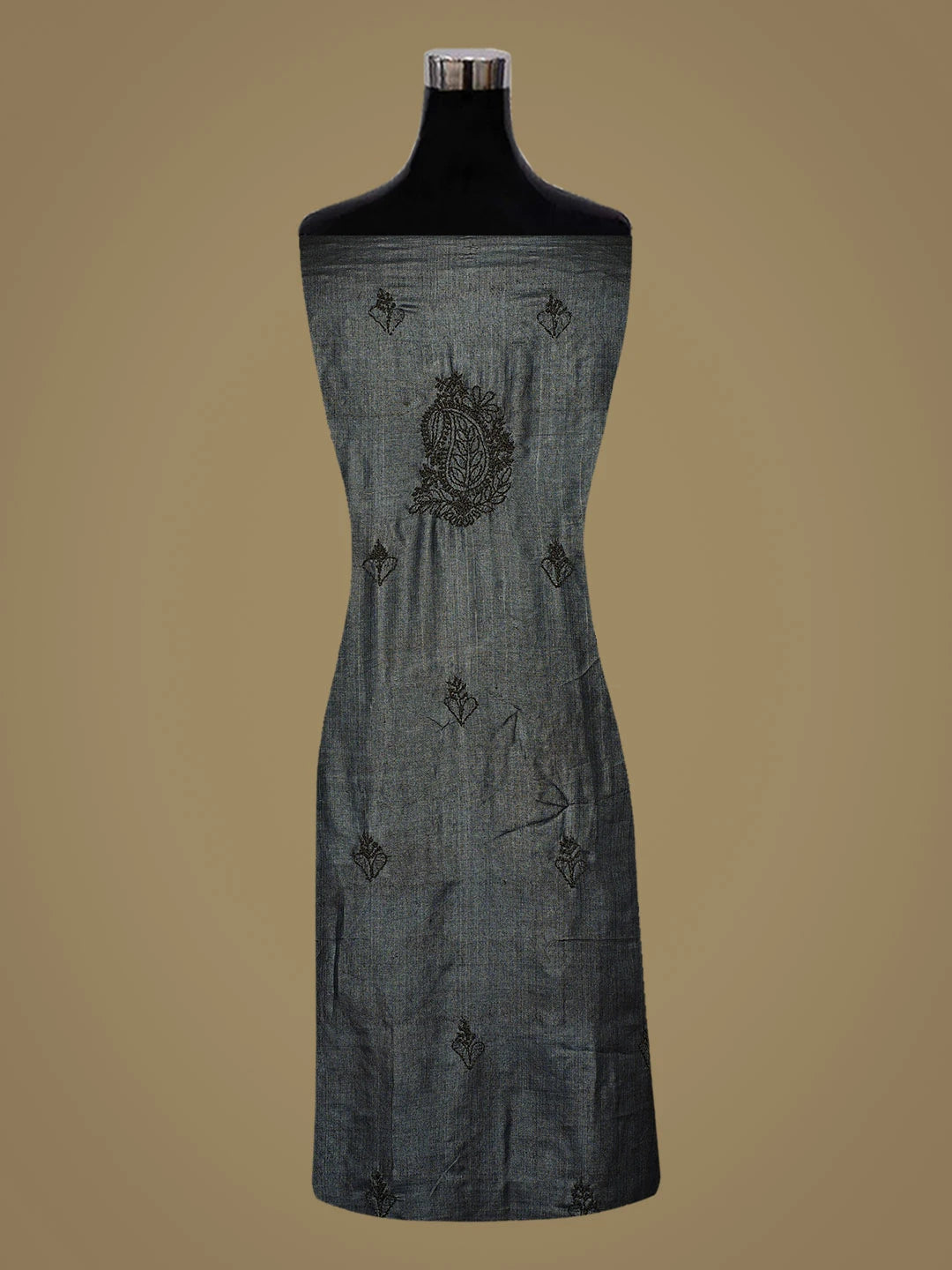 Ada Hand Embroidered Black Tussar Silk Lucknowi Chikankari Unstitched Kurta Piece 01A769169