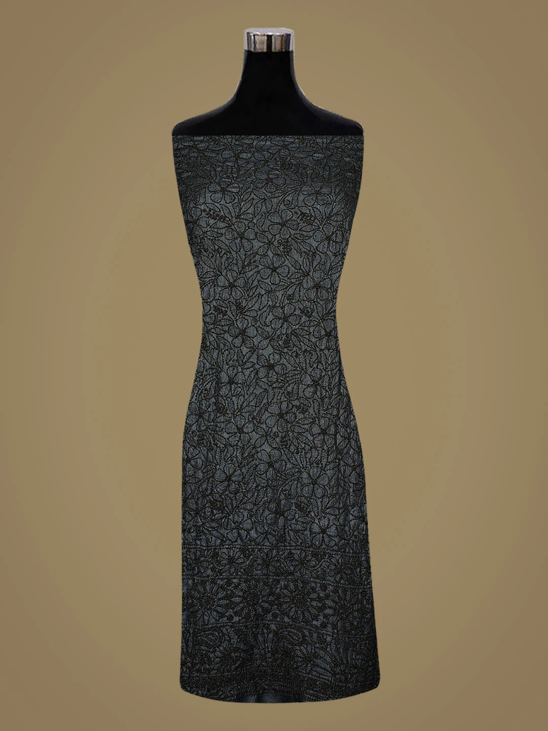 Ada Hand Embroidered Black Tussar Silk Lucknowi Chikankari Unstitched Kurta Piece 01A769169