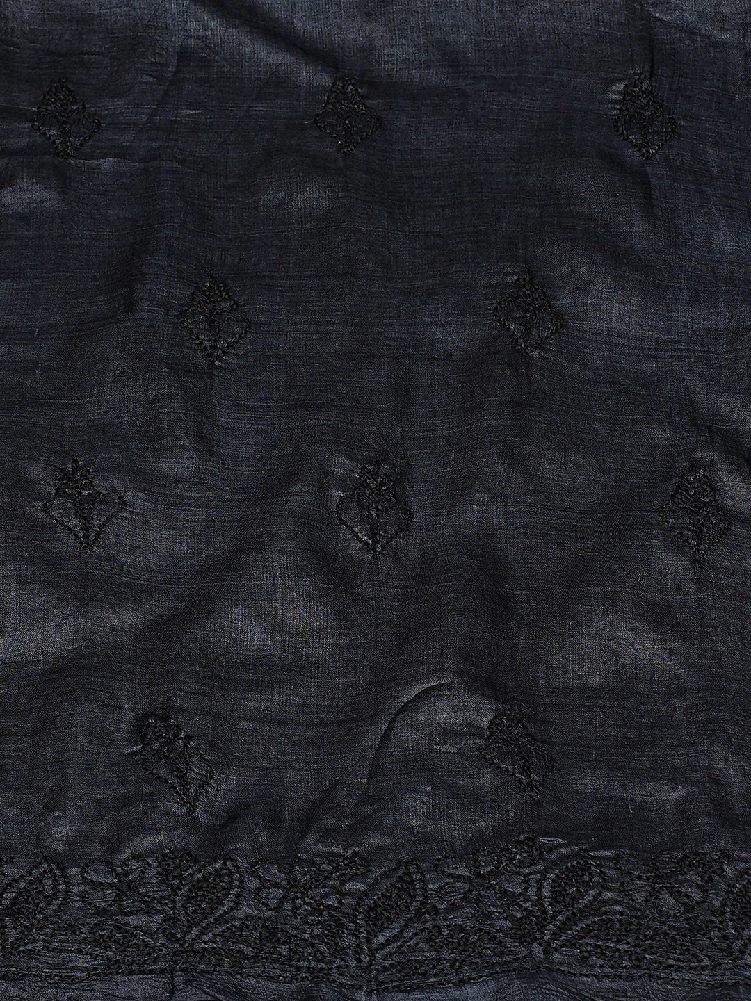 Ada Hand Embroidered Black Tussar Silk Lucknowi Chikankari Unstitched Kurta Piece 01A769169