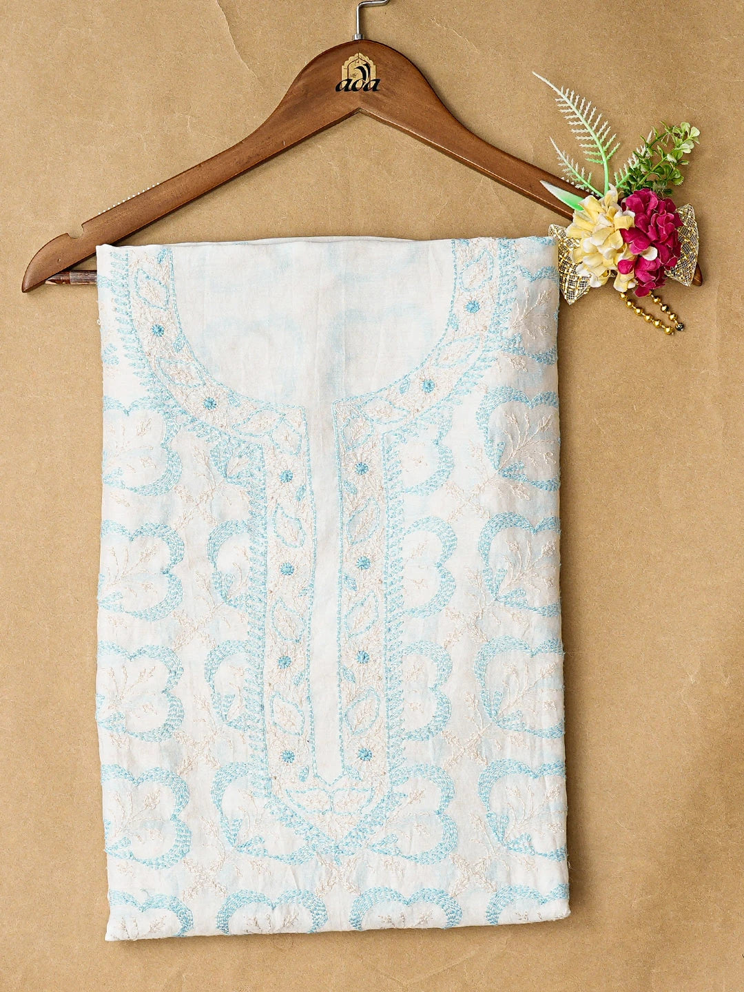 Ada Hand Embroidered Off White Chanderi Lucknowi Chikankari Unstitched Kurta Piece A401696