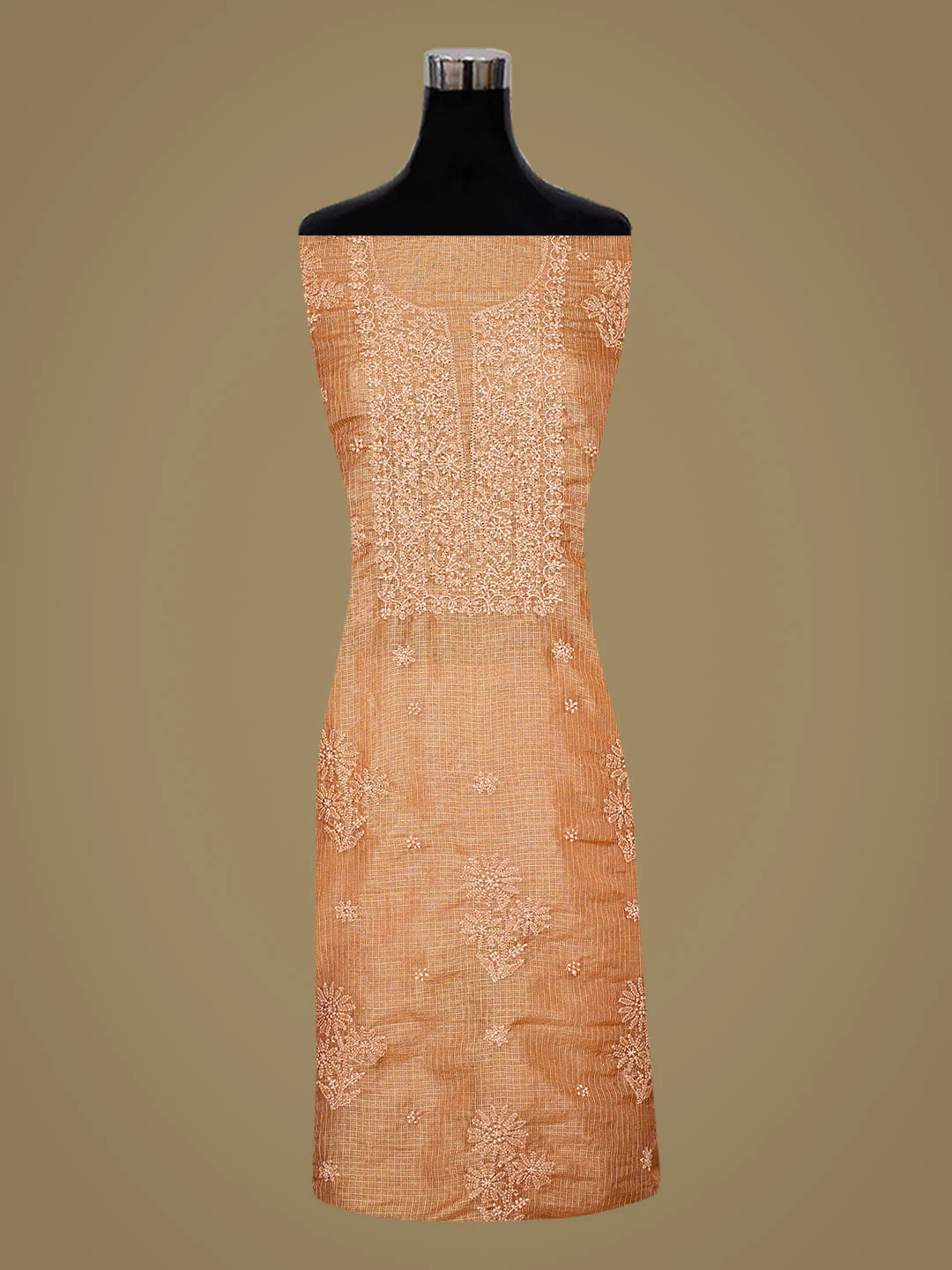 Ada Hand Embroidered Fawn Tissue Lucknowi Chikankari Unstitched Kurta Piece 01A783175