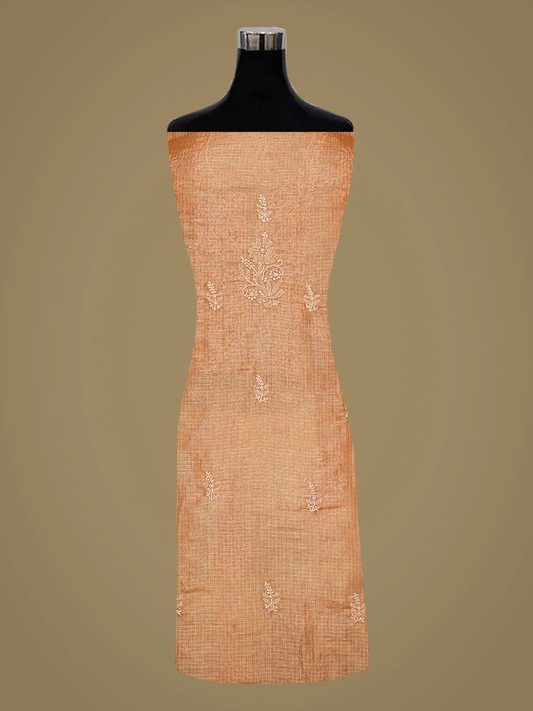Ada Hand Embroidered Fawn Tissue Lucknowi Chikankari Unstitched Kurta Piece 01A783175