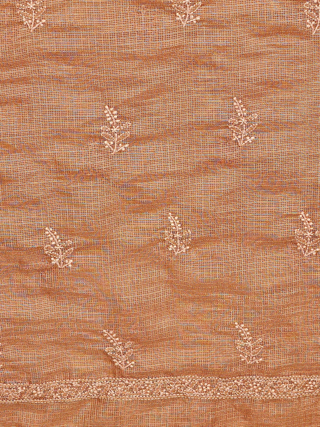 Ada Hand Embroidered Fawn Tissue Lucknowi Chikankari Unstitched Kurta Piece 01A783175