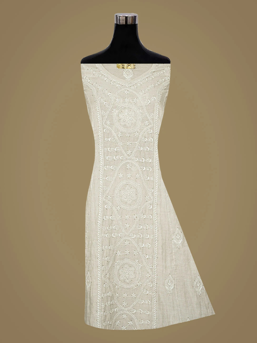 Ada Hand Embroidered Grey Tissue Lucknowi Chikankari Semi-Stitched Kurta Piece With Mukaish Work 01A479316
