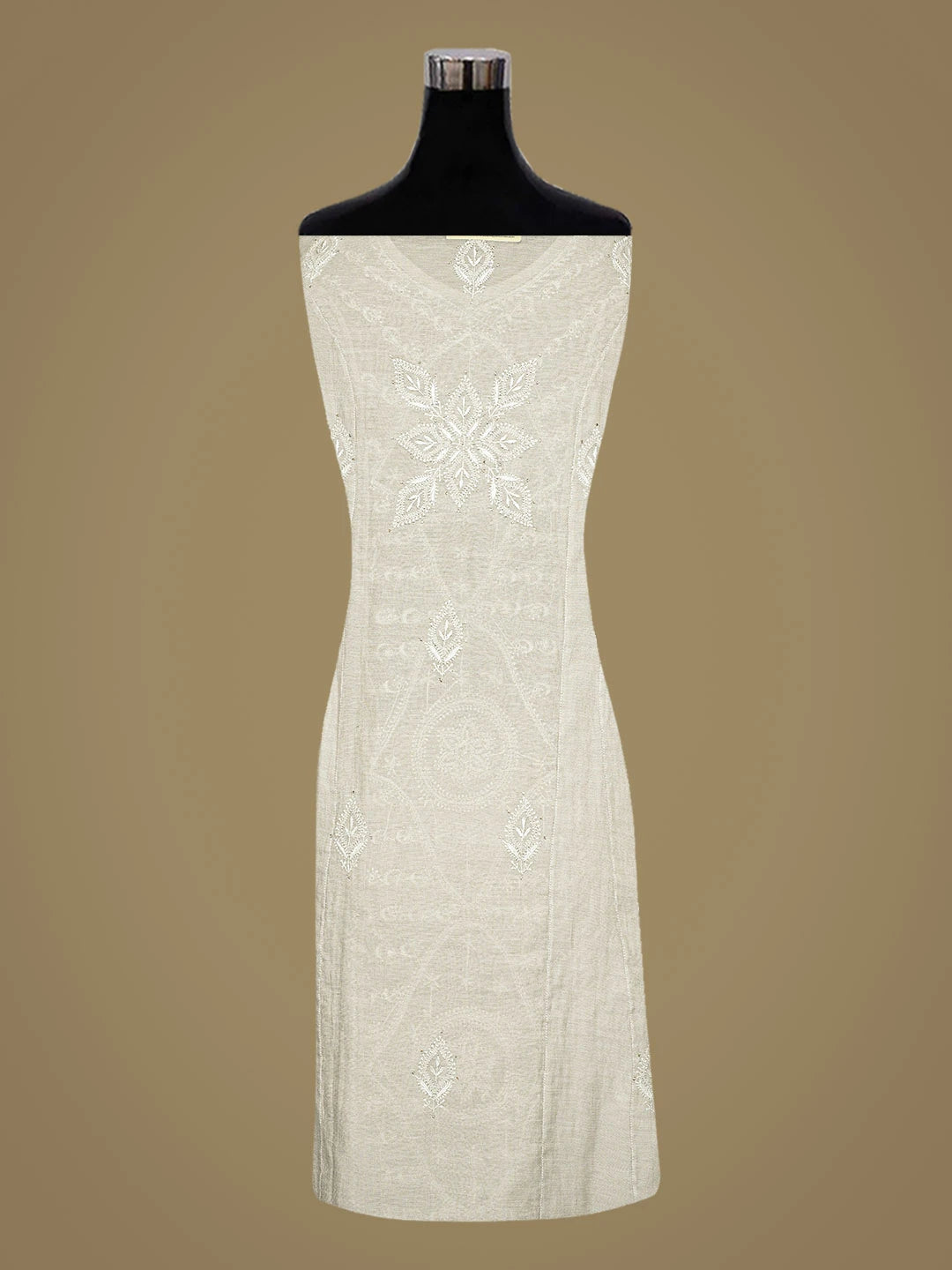 Ada Hand Embroidered Grey Tissue Lucknowi Chikankari Semi-Stitched Kurta Piece With Mukaish Work 01A479316