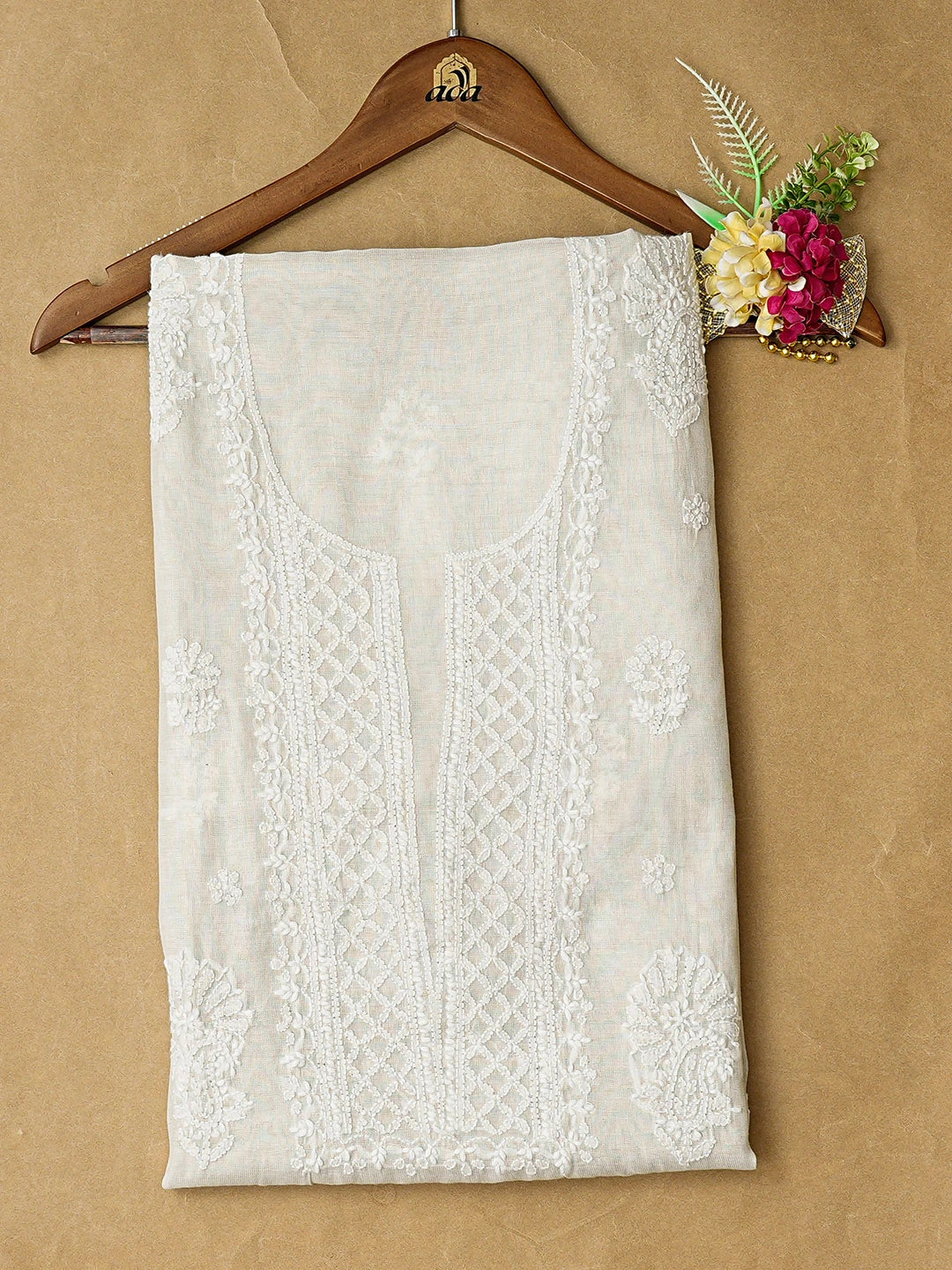 Ada Hand Embroidered Silver Tissue Lucknowi Chikankari Unstitched Kurta Piece 01A783185