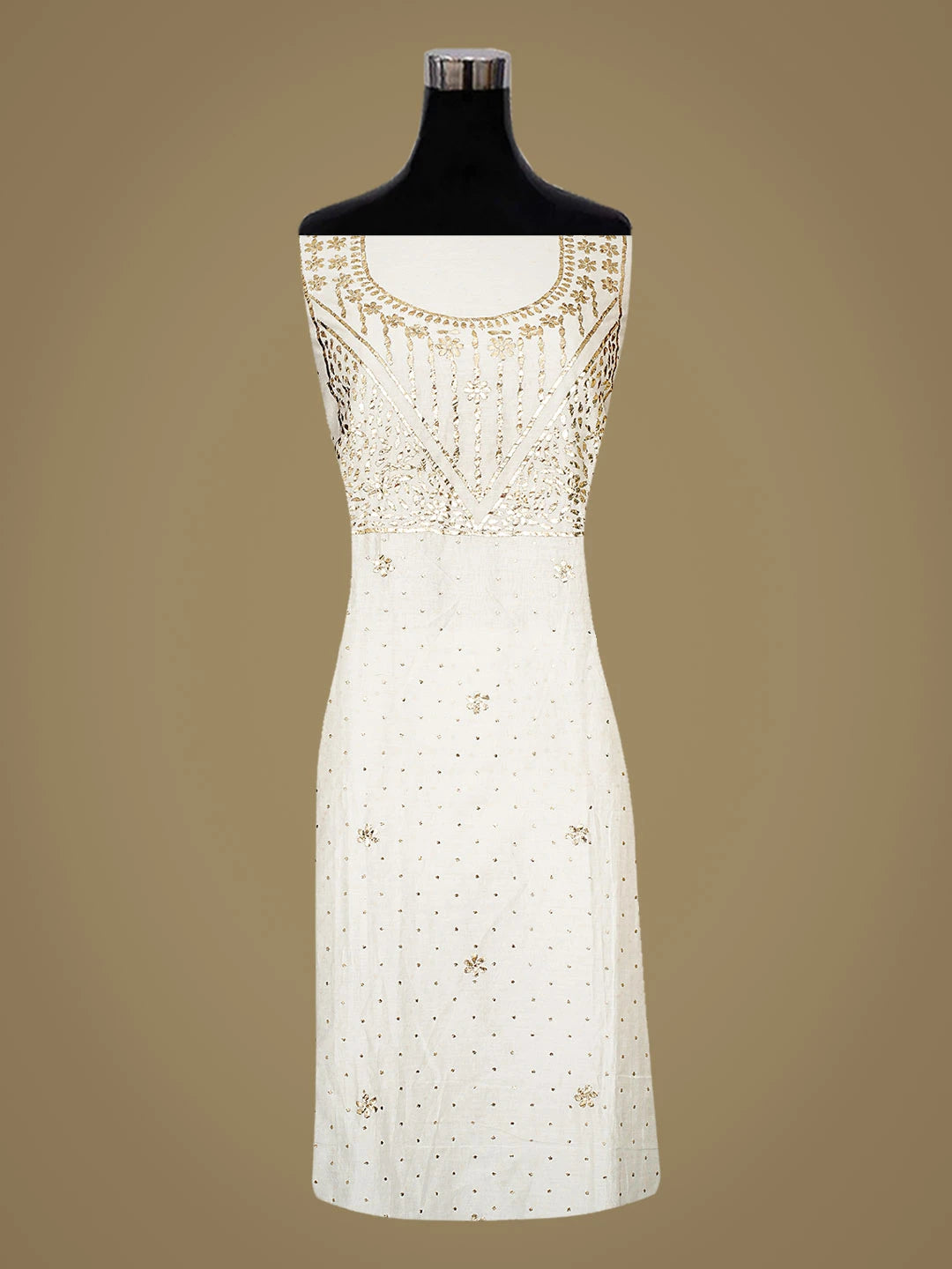 Ada Hand Embroidered White Chanderi Lucknowi Chikankari Unstitched Kurta Piece With Mukaish Work 01A40931