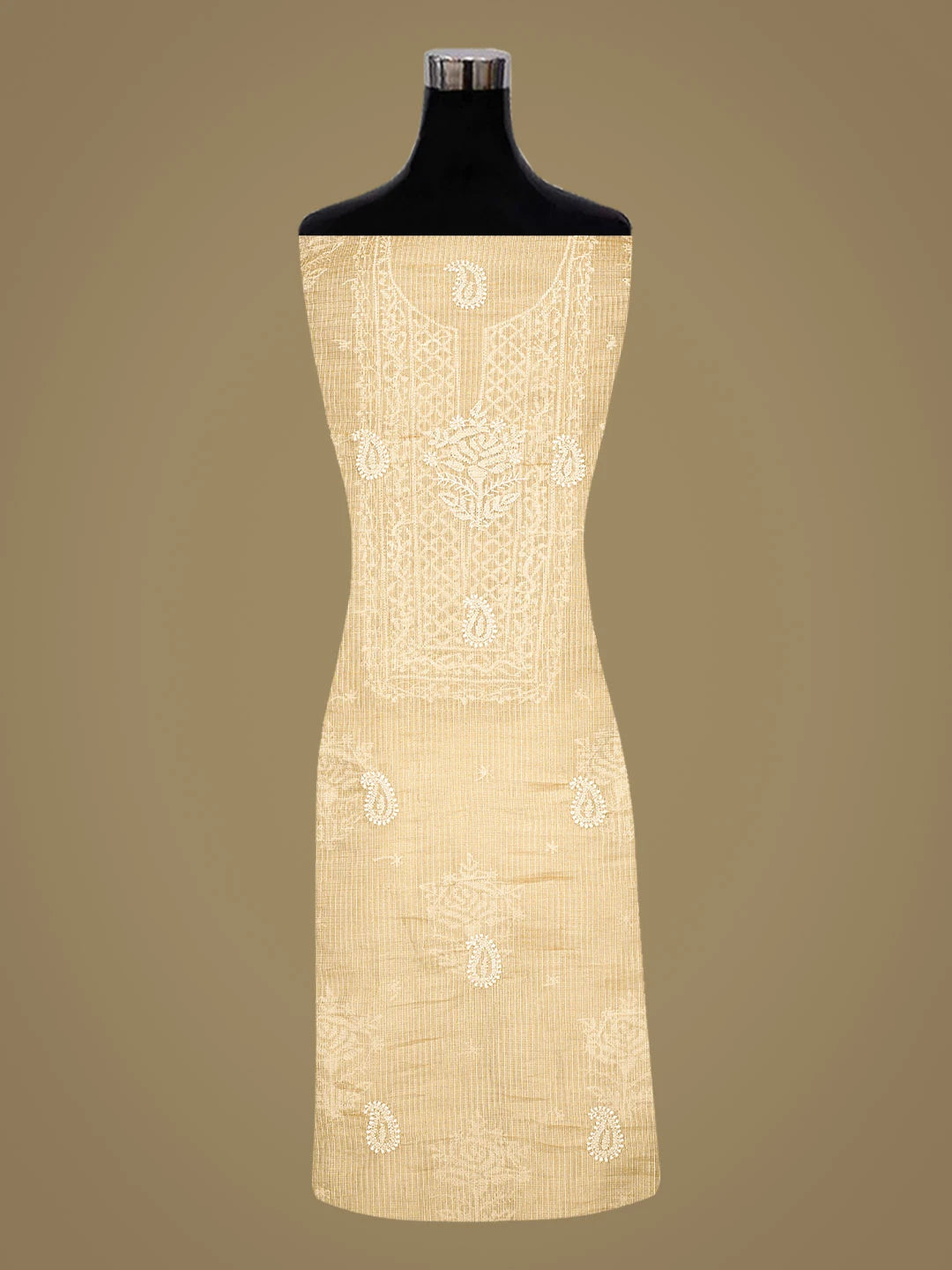 Ada Hand Embroidered Fawn Tissue Lucknowi Chikankari Unstitched Kurta Piece 01A783174