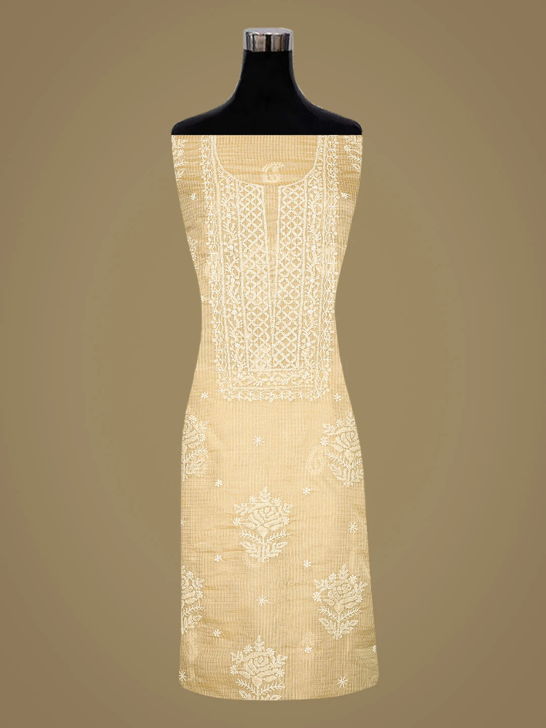 Ada Hand Embroidered Fawn Tissue Lucknowi Chikankari Unstitched Kurta Piece 01A783174