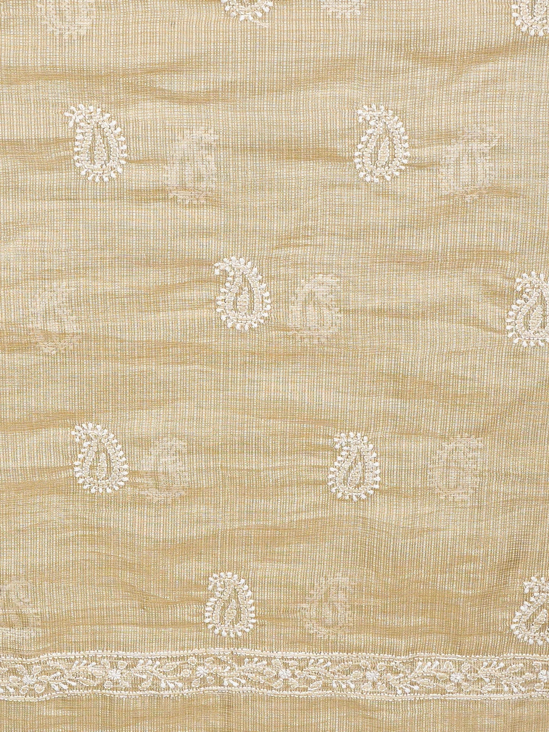 Ada Hand Embroidered Fawn Tissue Lucknowi Chikankari Unstitched Kurta Piece 01A783174