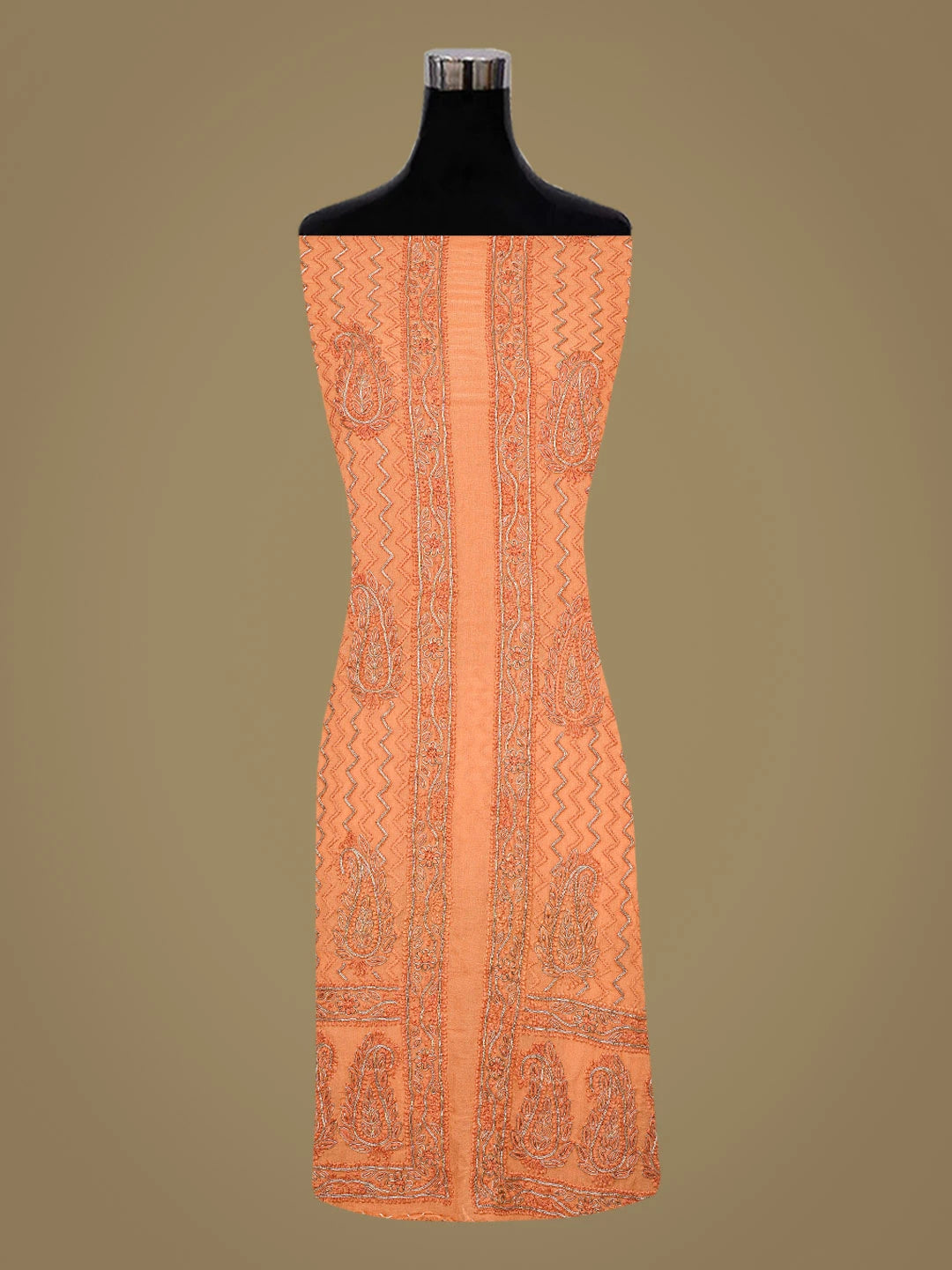 Ada Hand Embroidered Dark Peach Pure Georgette Lucknowi Chikankari Unstitched Kurta Piece With Zardozi Work A141628