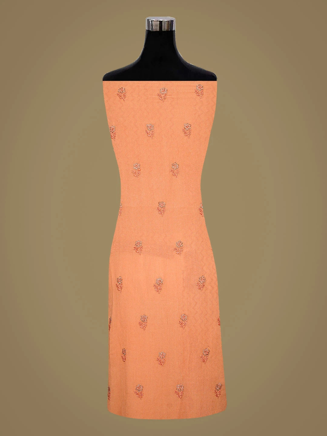 Ada Hand Embroidered Dark Peach Pure Georgette Lucknowi Chikankari Unstitched Kurta Piece With Zardozi Work A141628