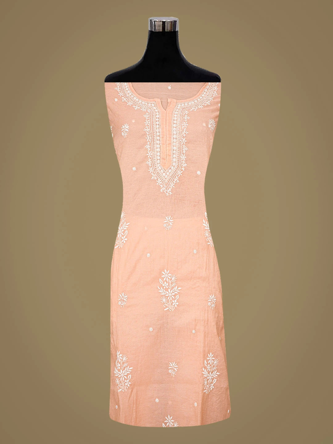 Ada Hand Embroidered Peach Chanderi Lucknowi Chikankari Semi-Stitched Kurta Dupatta Set 01A815302
