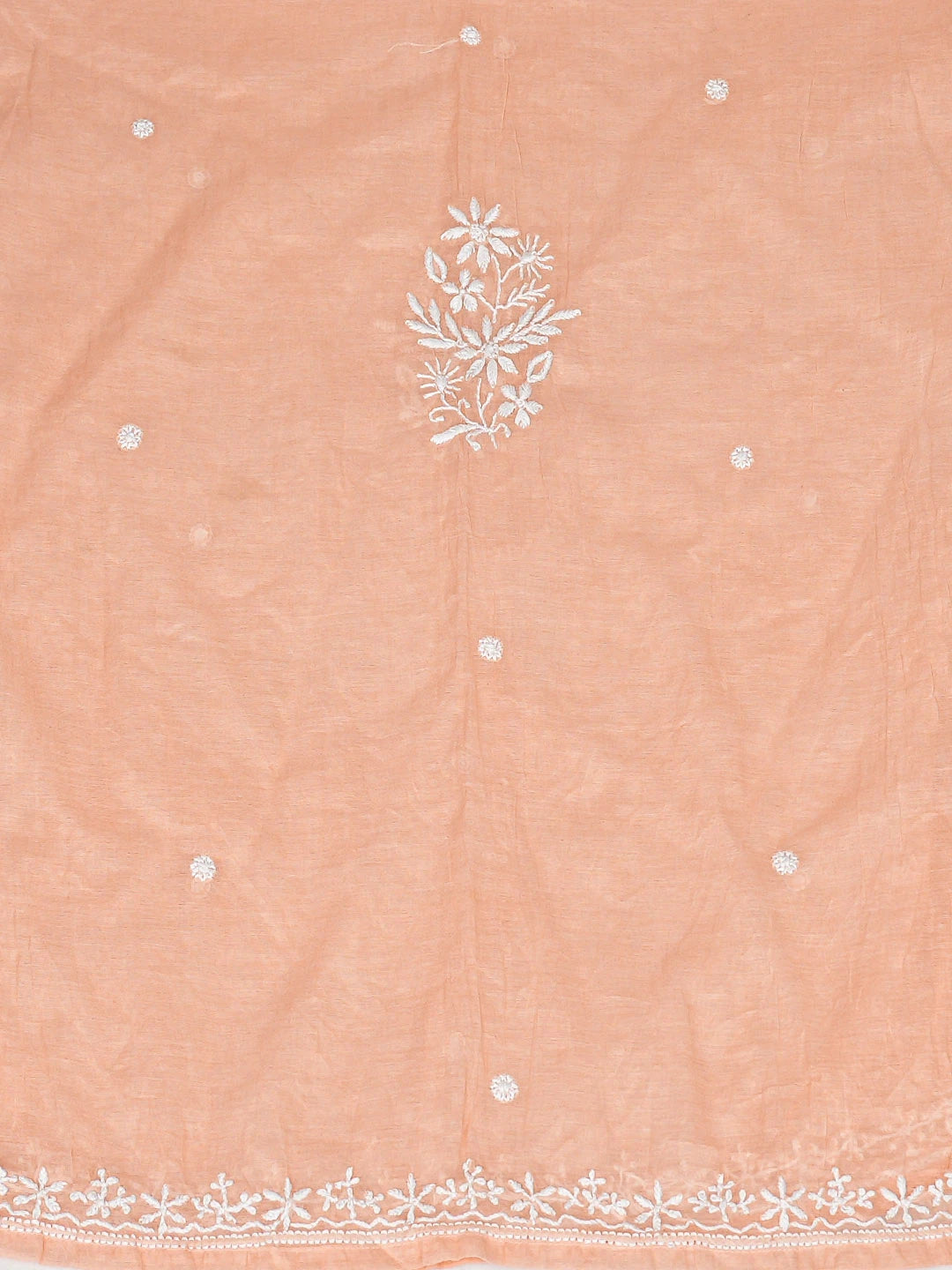 Ada Hand Embroidered Peach Chanderi Lucknowi Chikankari Semi-Stitched Kurta Dupatta Set 01A815302