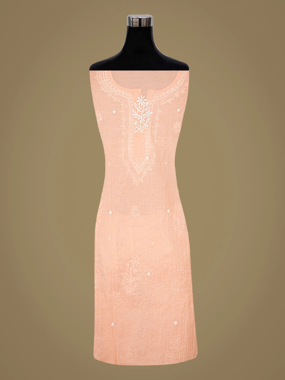 Ada Hand Embroidered Peach Chanderi Lucknowi Chikankari Semi-Stitched Kurta Dupatta Set 01A815302