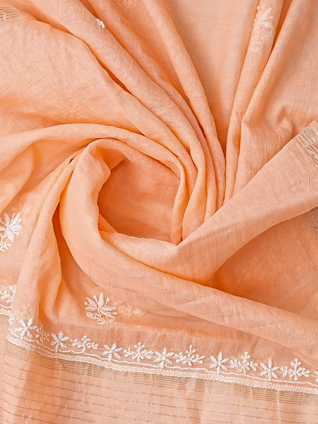 Ada Hand Embroidered Peach Chanderi Lucknowi Chikankari Semi-Stitched Kurta Dupatta Set 01A815302
