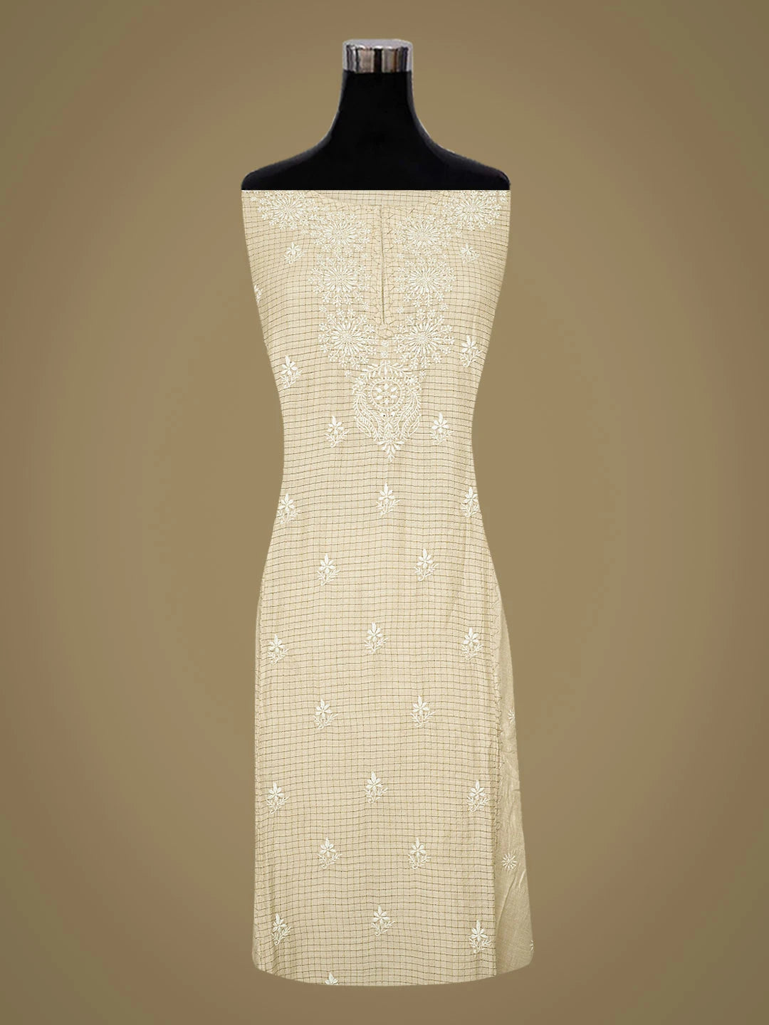 Ada Hand Embroidered Fawn Moonga Silk Lucknowi Chikankari Semi-Stitched Kurta Dupatta Set 01A853385