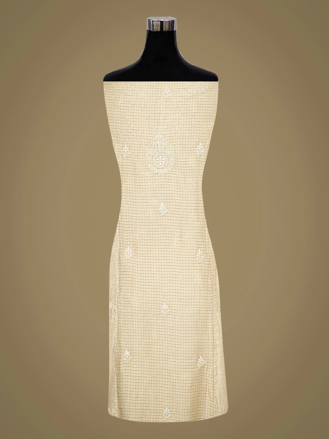 Ada Hand Embroidered Fawn Moonga Silk Lucknowi Chikankari Semi-Stitched Kurta Dupatta Set 01A853385
