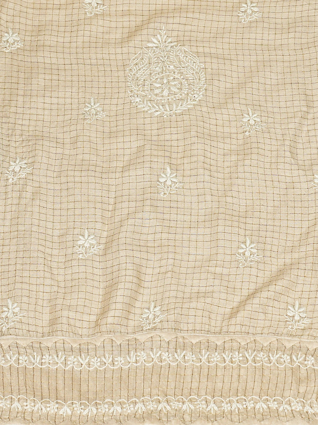 Ada Hand Embroidered Fawn Moonga Silk Lucknowi Chikankari Semi-Stitched Kurta Dupatta Set 01A853385