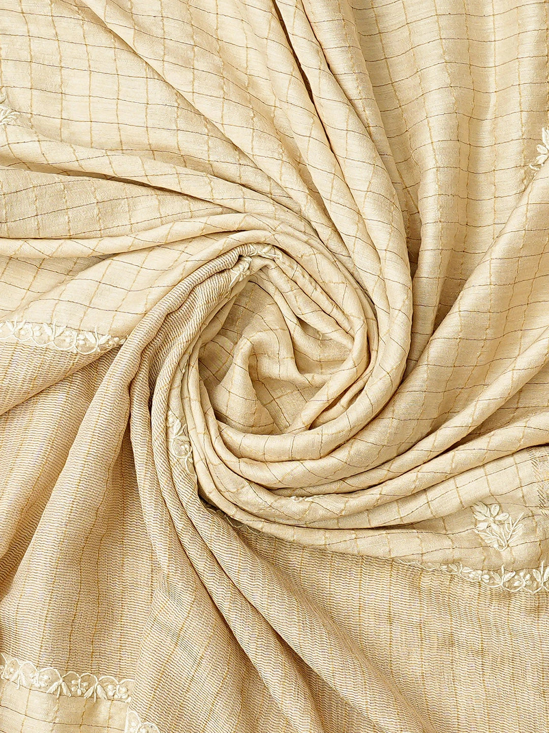Ada Hand Embroidered Fawn Moonga Silk Lucknowi Chikankari Semi-Stitched Kurta Dupatta Set 01A853385