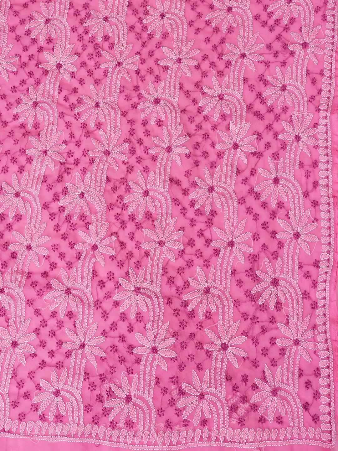 Ada Hand Embroidered Pink Georgette Lucknowi Chikankari Saree With Blouse 01A853704