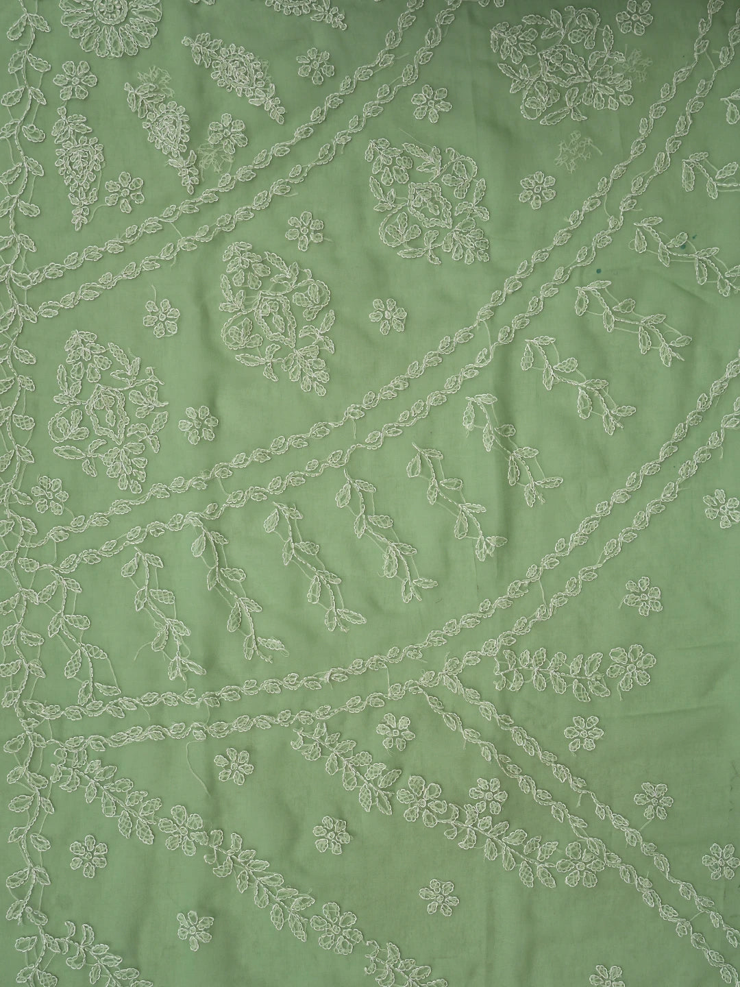 Ada Hand Embroidered Grass Green Georgette Lucknowi Chikankari Saree With Blouse 01A853811