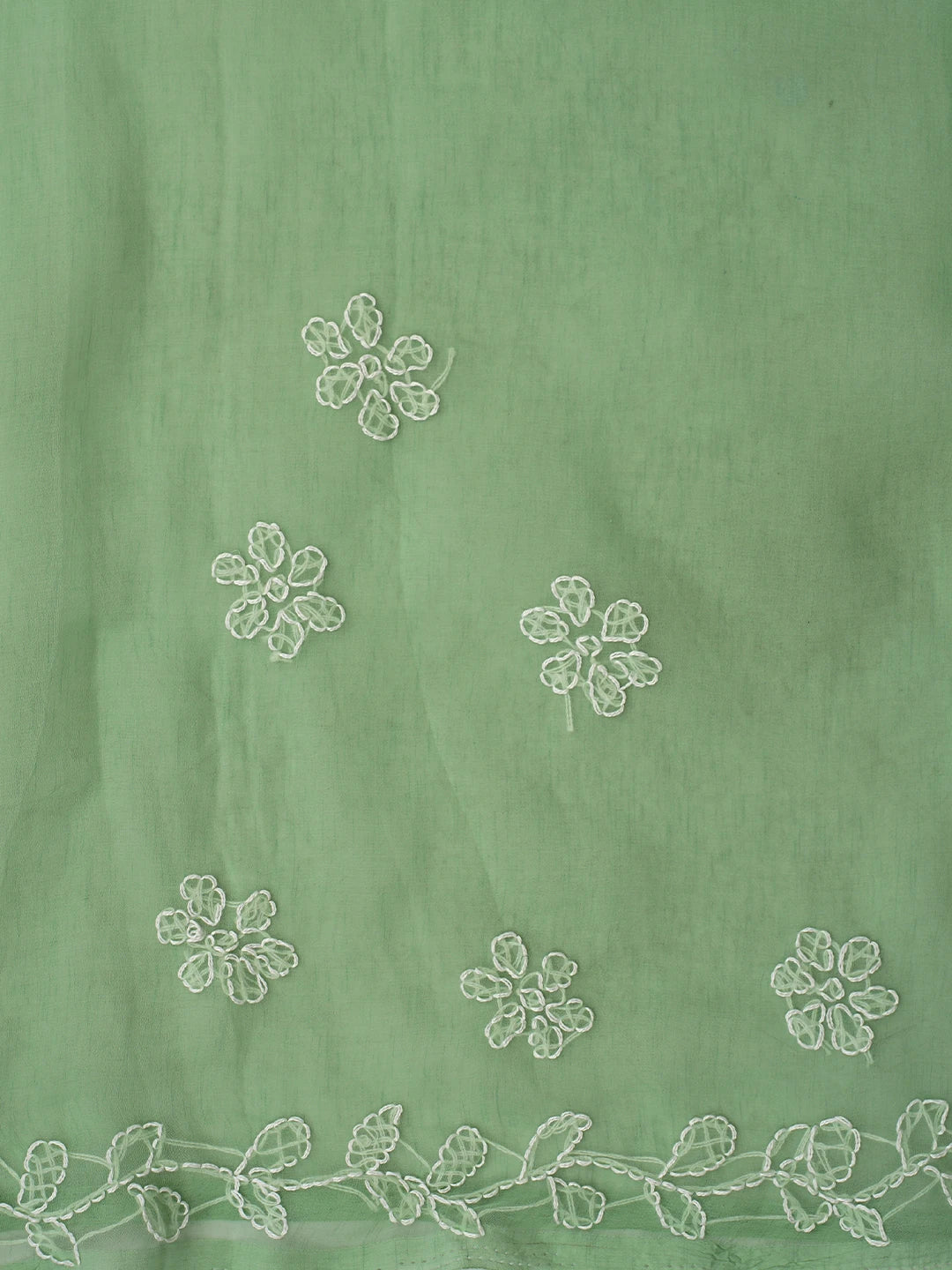 Ada Hand Embroidered Grass Green Georgette Lucknowi Chikankari Saree With Blouse 01A853811