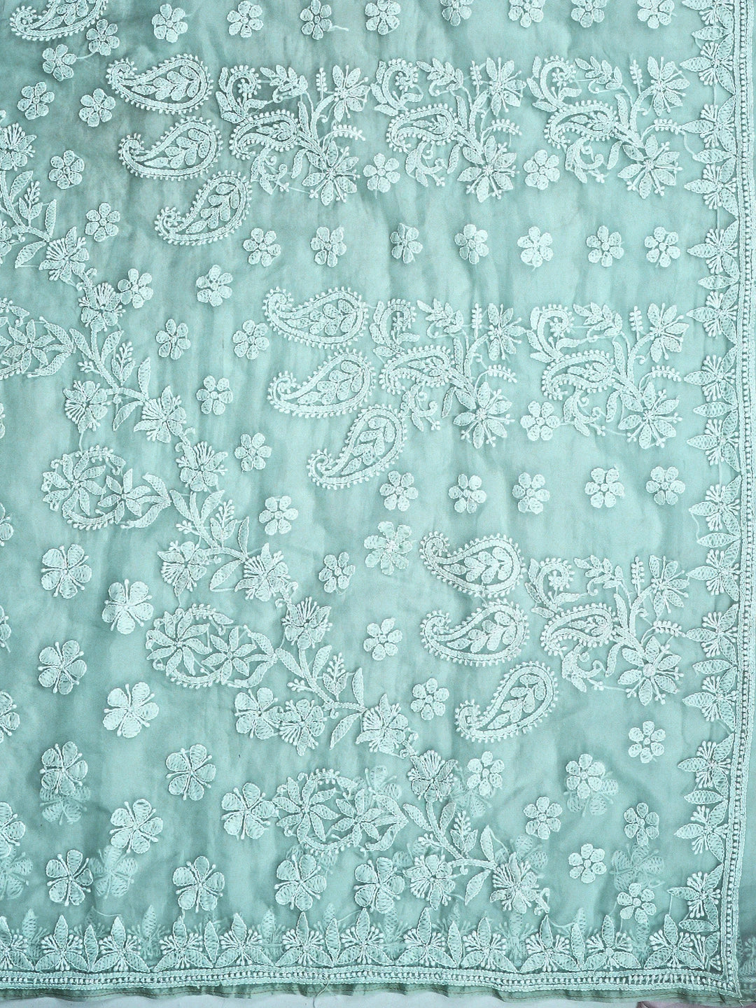 Ada Hand Embroidered Pistachio Green Organza Lucknowi Chikankari Saree With Blouse 01A794143