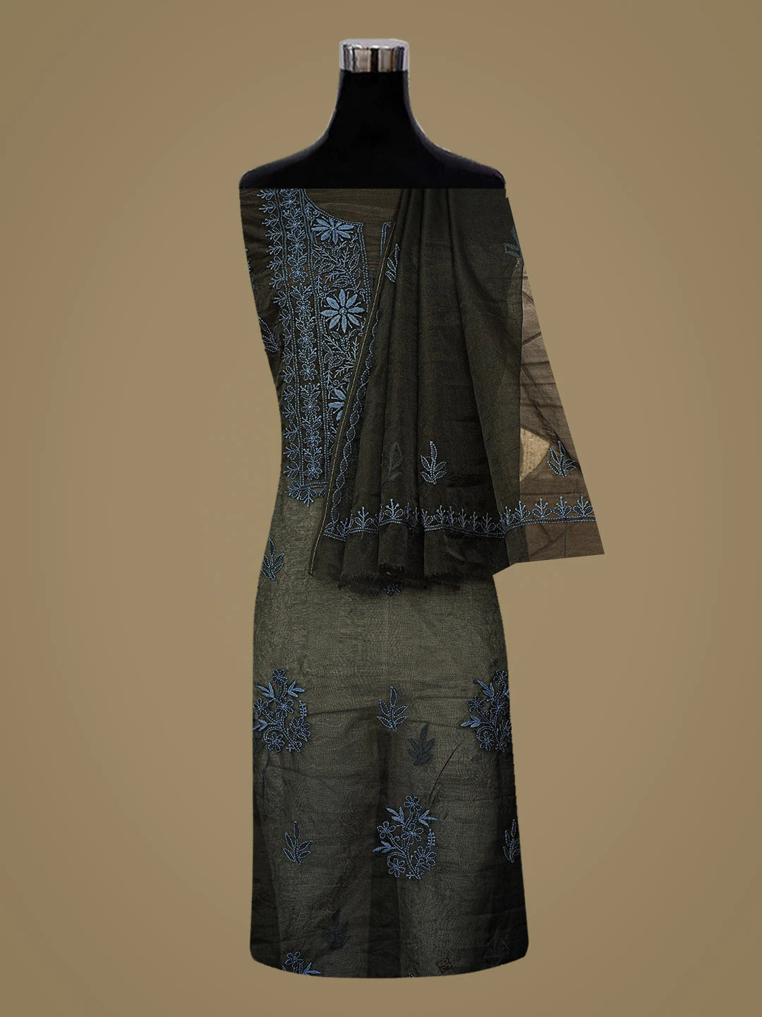 Ada Hand Embroidered Black Organza Lucknowi Chikankari Unstitched Kurta Dupatta Set 01A789403