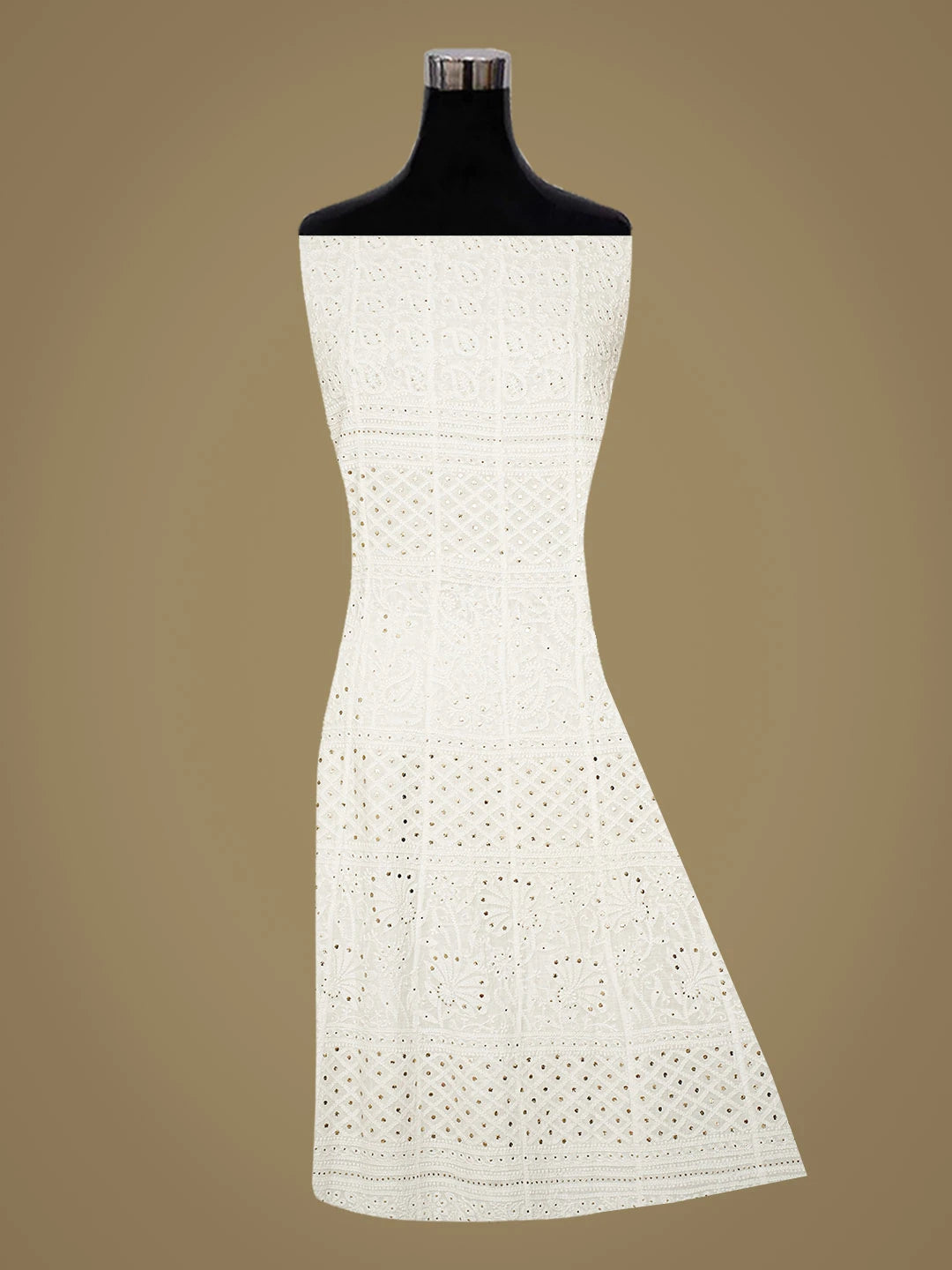 Ada Hand Embroidered White Cotton Lucknowi Chikankari Semi-Stitched Kurta Piece With Mukaish Work 01A394029