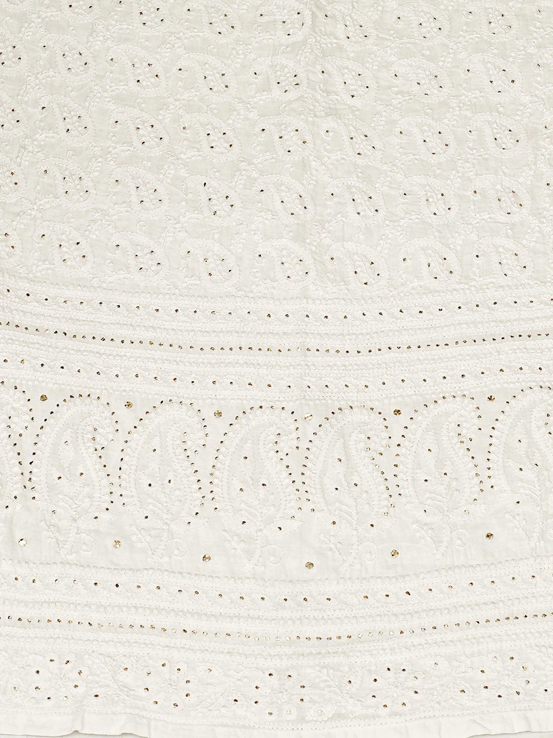 Ada Hand Embroidered White Cotton Lucknowi Chikankari Semi-Stitched Kurta Piece With Mukaish Work 01A394029