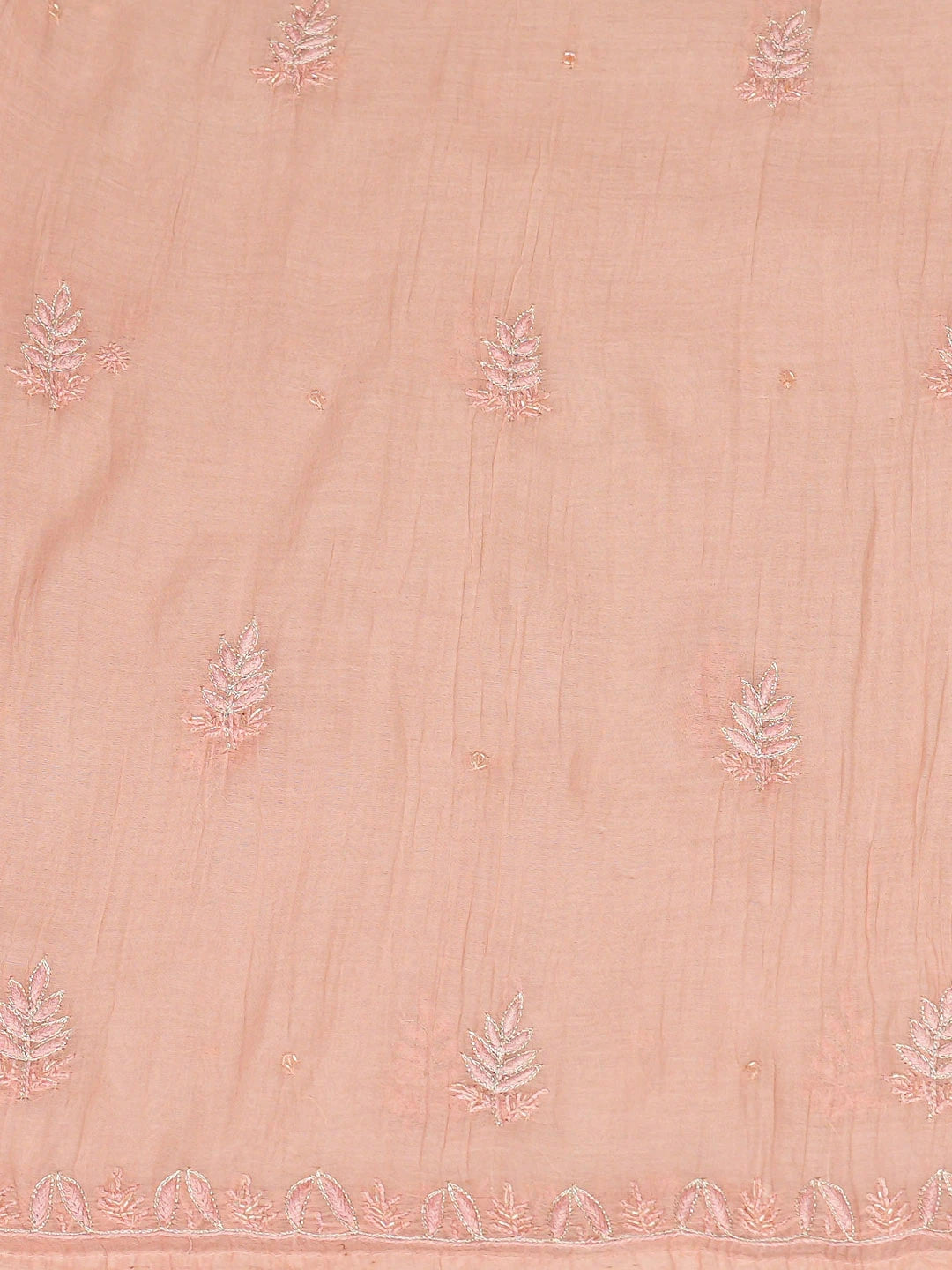 Ada Hand Embroidered Peach Chanderi Lucknowi Chikankari Semi-Stitched Kurta Dupatta Set With Zari Work 01A751507