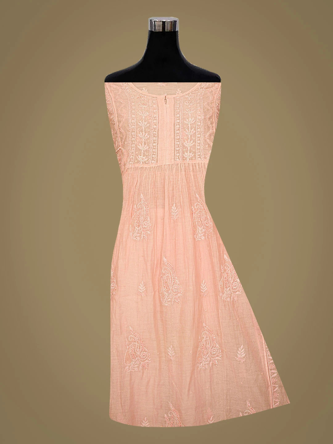 Ada Hand Embroidered Peach Chanderi Lucknowi Chikankari Semi-Stitched Kurta Dupatta Set With Zari Work 01A751507