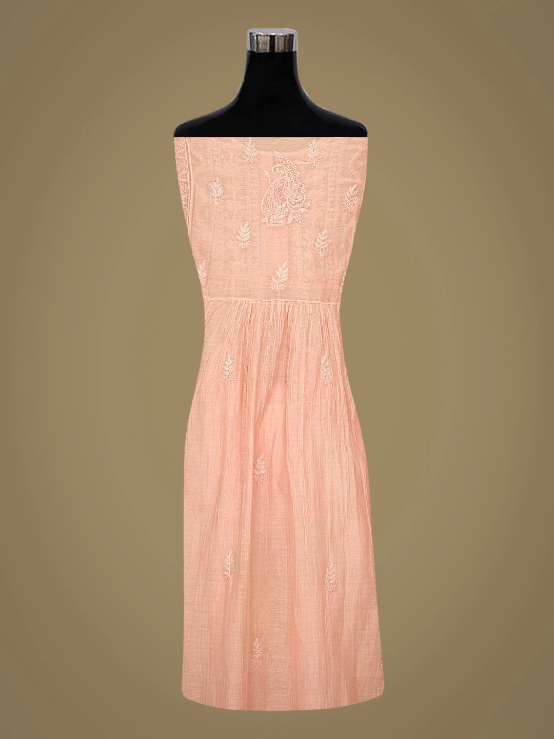Ada Hand Embroidered Peach Chanderi Lucknowi Chikankari Semi-Stitched Kurta Dupatta Set With Zari Work 01A751507
